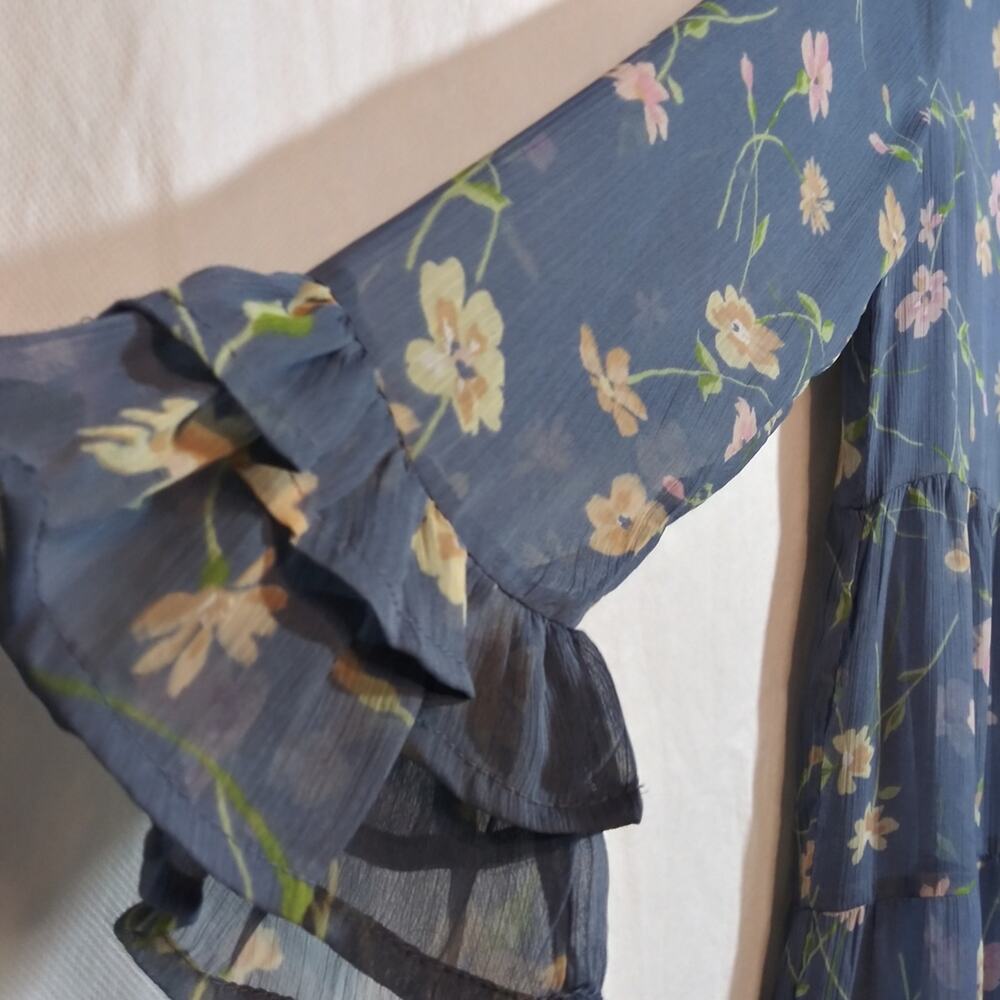 Patrons of Peace Blue Floral Bishop Sleeve Midi Semi Sheer Size M - Picture 5 of 7